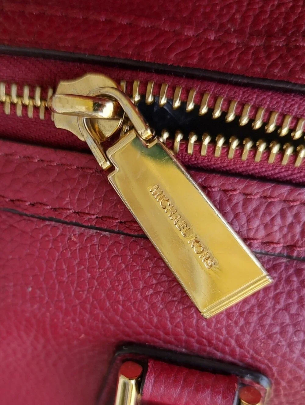 Michael Kors Cranberry Merlot Leather Satchel with Gold Cherry Charm Chain